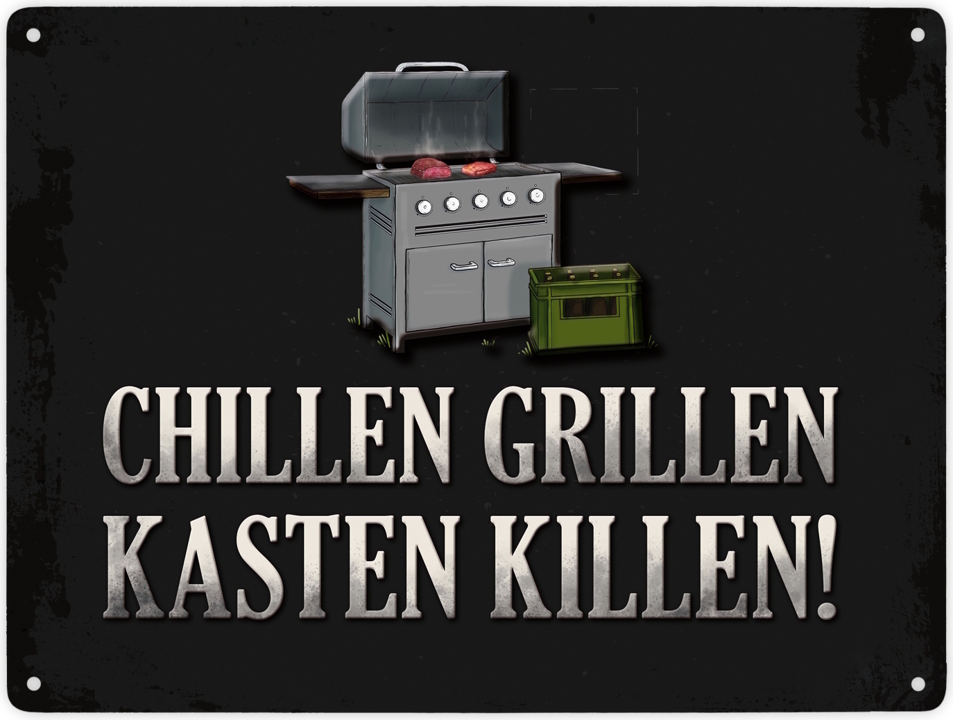 speecheese Chillen, grillen, Kasten killen Metallschild XXL mit Grill Motiv Schild