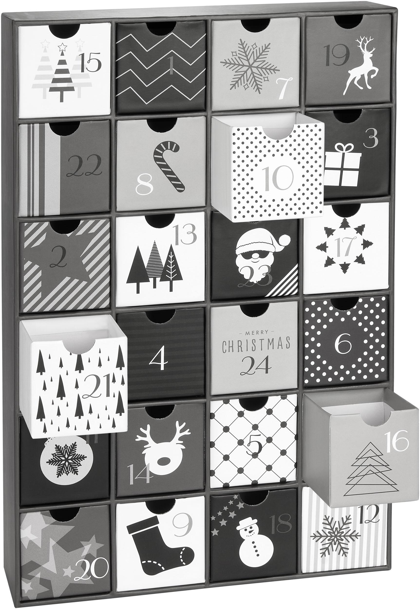 BRUBAKER Adventný kalendár na plnenie - Čierne biele Vianoce - DIY vianočný kalendár s 24 dvierkami na poukážky, sladkosti a iné prekvapenia
