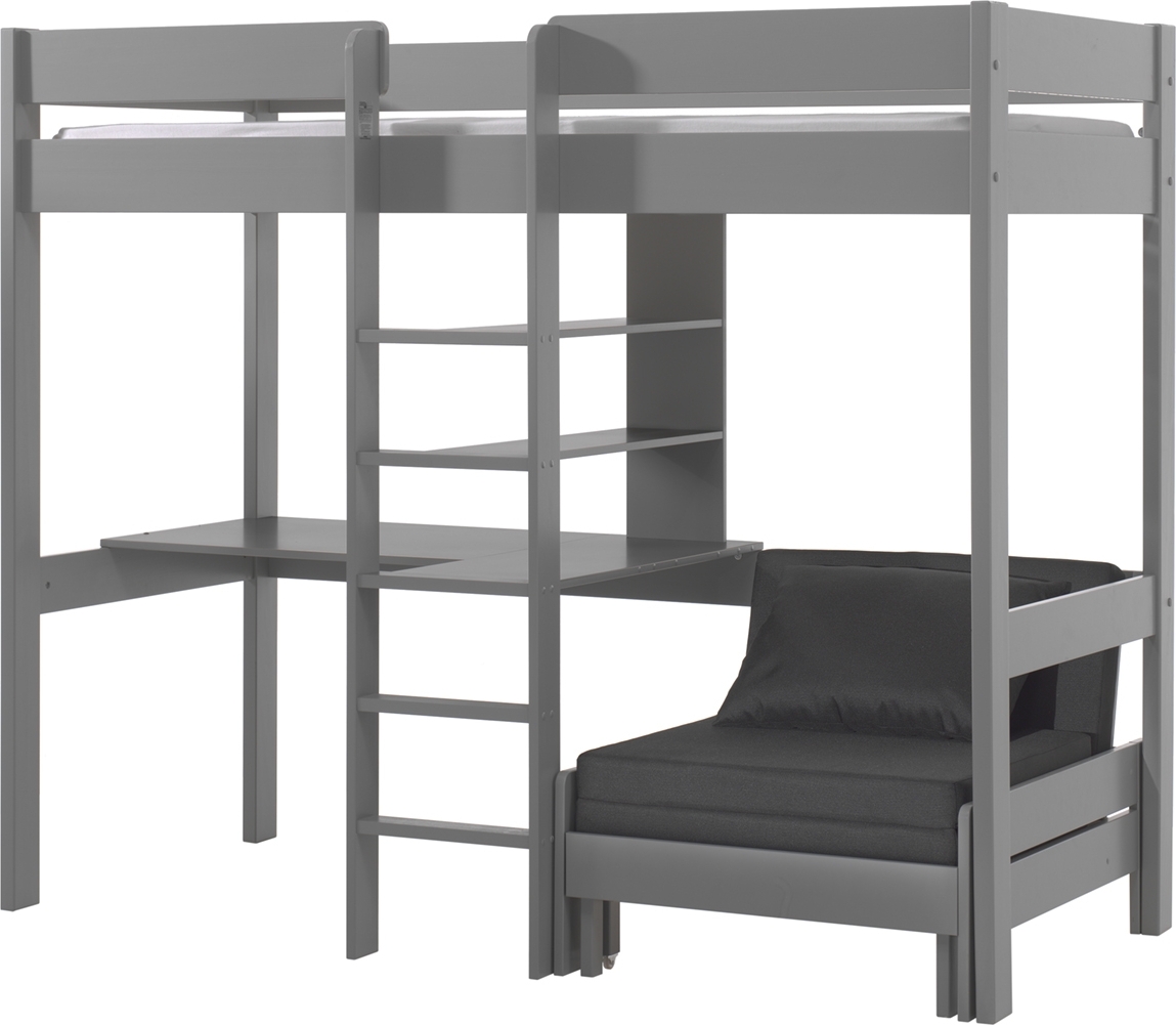 Hochbett >PINO< in Kiefer massiv grau lackiert - 208x175 (BxH)