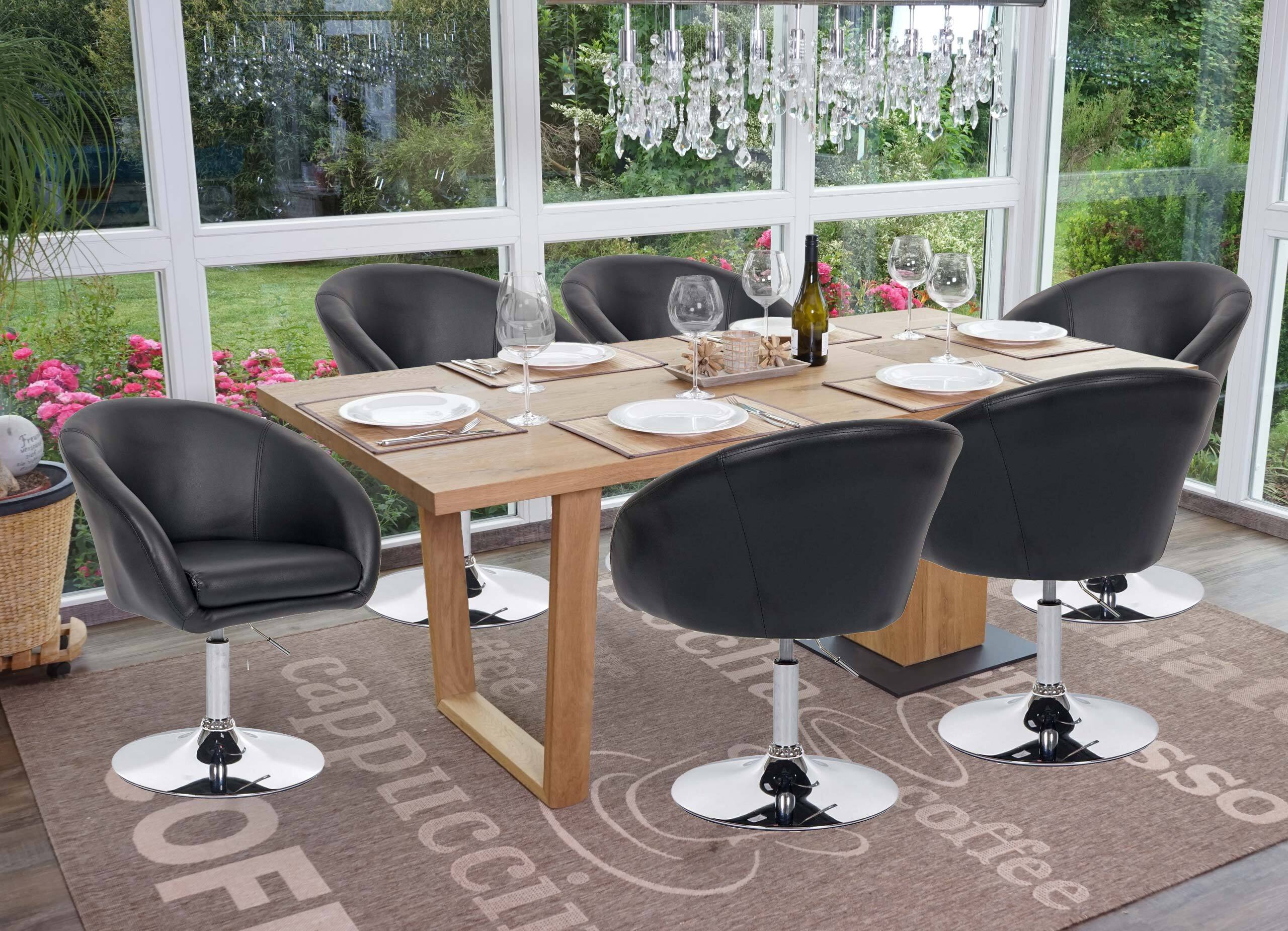 sada 6 jedálenských stoličiek HWC-F19, kuchynská stolička otočná stolička stolička do obývačky, otočná výškovo nastaviteľná ~ Imitácia kože čierna