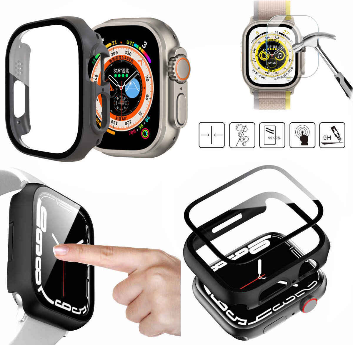 Pre Apple Watch Ultra 1 + 2 49 mm kryt hodiniek + tvrdé sklo H9