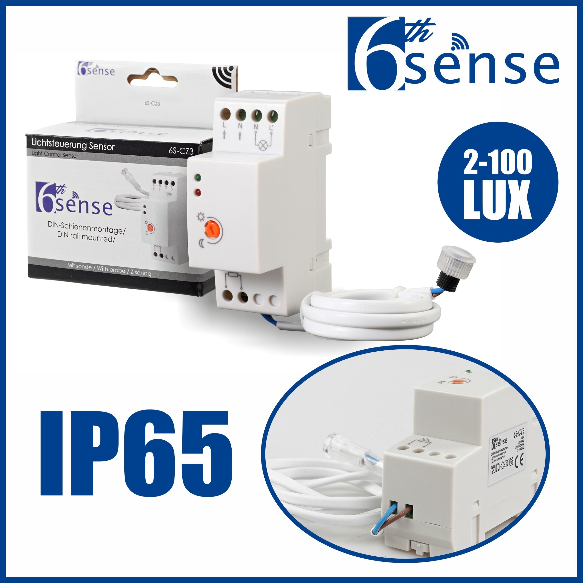ADELID® Dämmerungssensor Mit Sonde – IP65, Für LED, 20A, DIN-Schiene – Innen & Außen