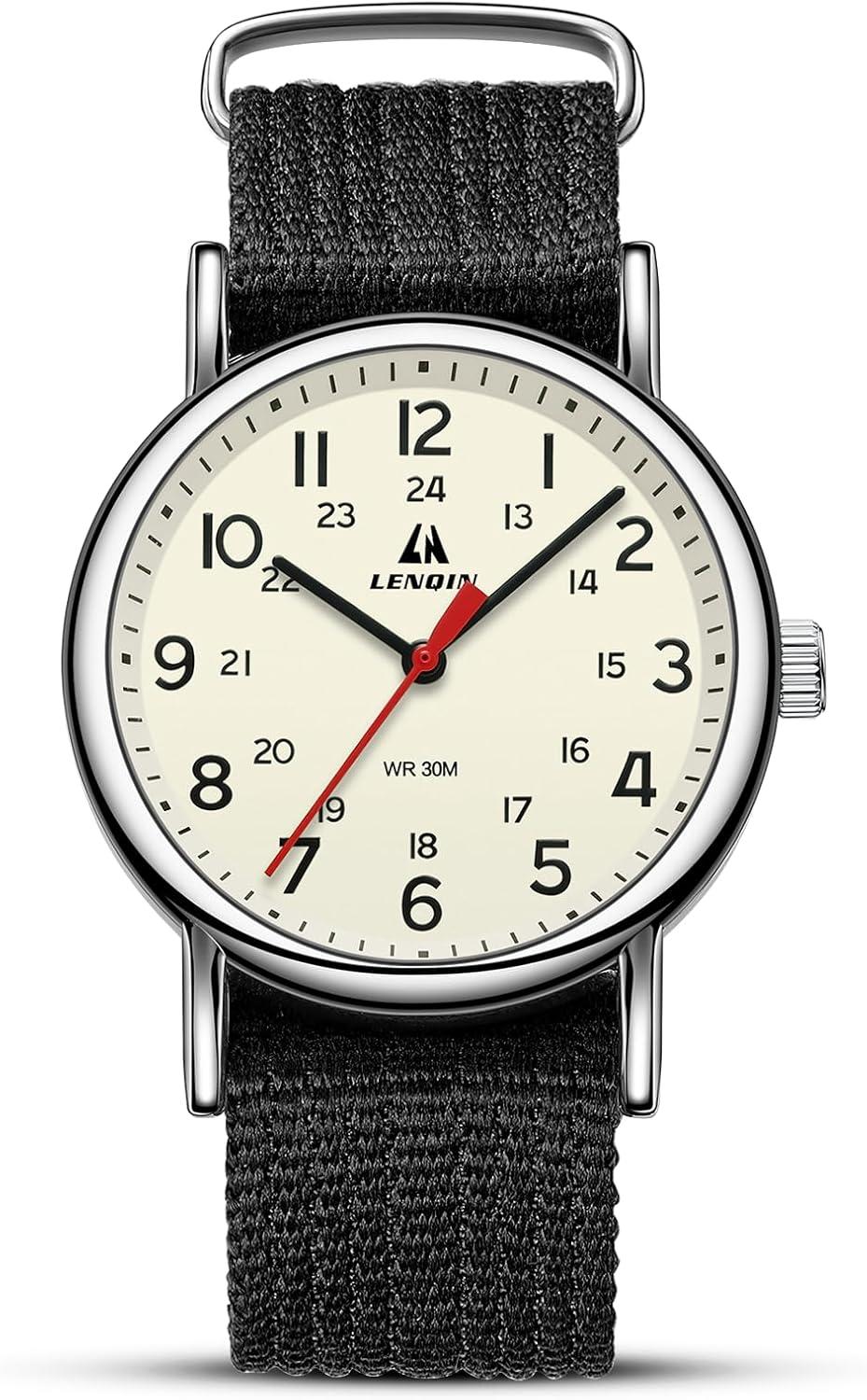 LN LENQIN Herrenuhren Militär Uhren Analog Quarz Uhren Armee Uhren Herren Wasserdicht Armbanduhren Sportuhr mit Nylonband