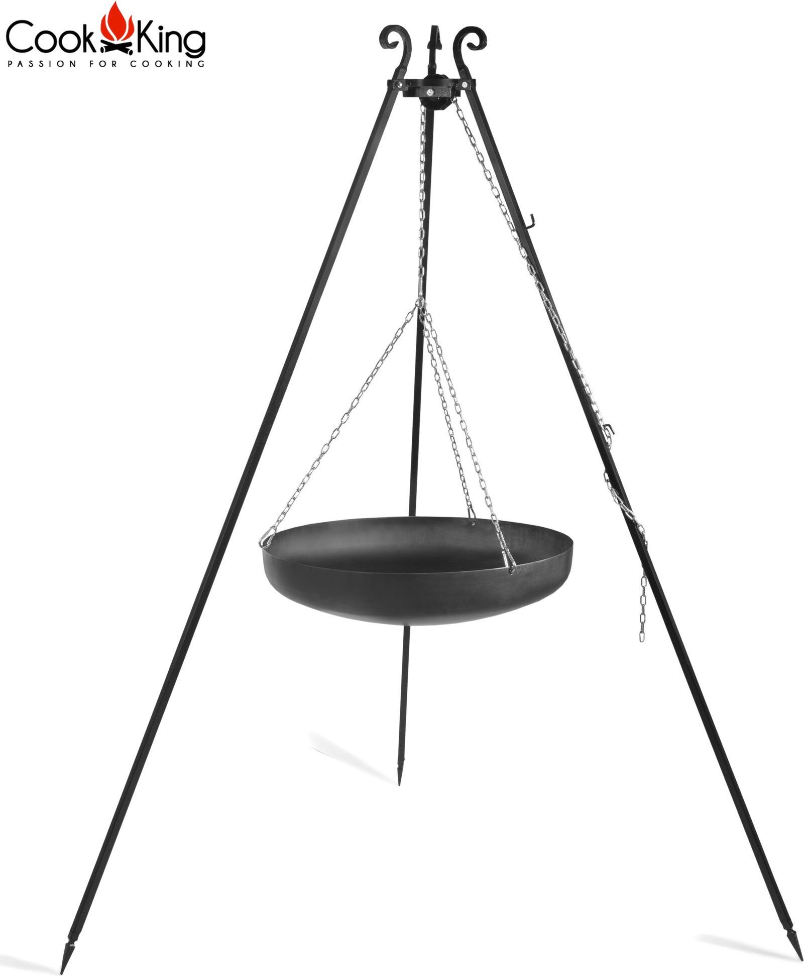 Wok am Dreibein, 180 cm Höhe, Rohstahl, 60 cm Durchmesser