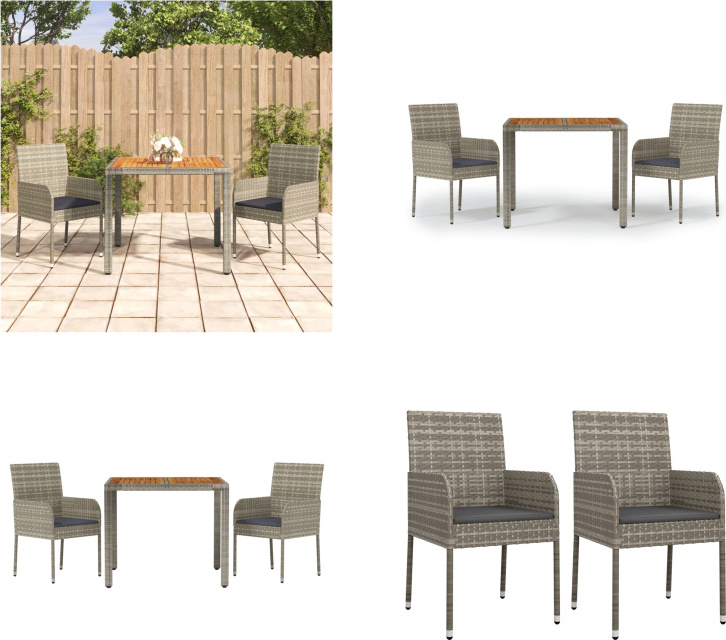 vidaXL 3 ks záhradný jedálenský set s vankúšmi sivý polyratan - Záhradný jedálenský set - Záhradné jedálenské sety - Jedálenský set - Jedálenský set terasa