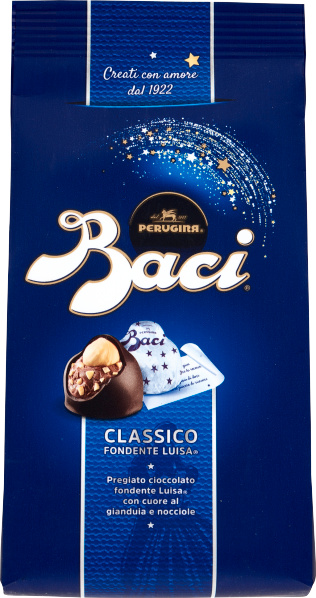 BACI & BACI Baci Beutel, 125 g, Dunkle Schokoloade, 10 Stück(e), Zucker, HASELNÜSSE 29%, Kakaomasse, Kakaobutter, MILCHPULVER, BUTTERREINFETT, Emulgator..., 570 kcal, 2369 kJ