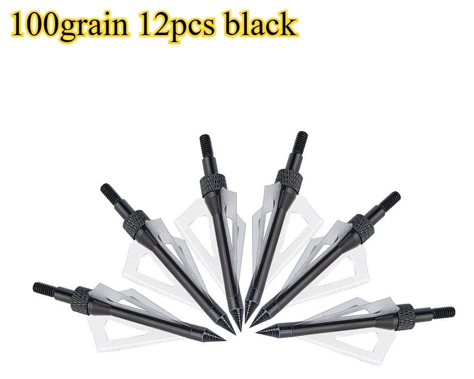 StarTech Pfeilspitzen Broadheads - Jagdspitzen - 12 Stück 100 grain - Für 6,2 mm Pfeilschaft - Länge 7,2 cm - Für Compoundbogen und Armbrust - Schwarz