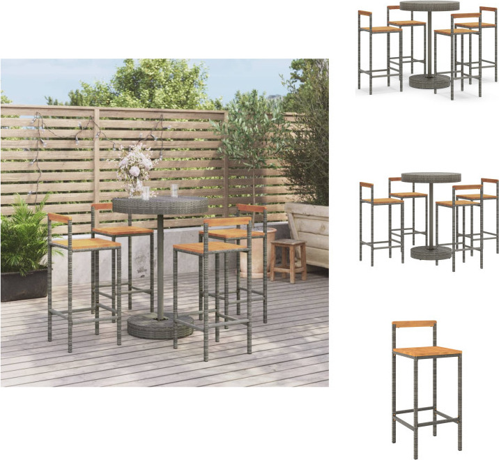 vidaXL 5-dielny záhradný barový set sivý polyratan a masívne drevo akácie - Záhradné nábytkové sety