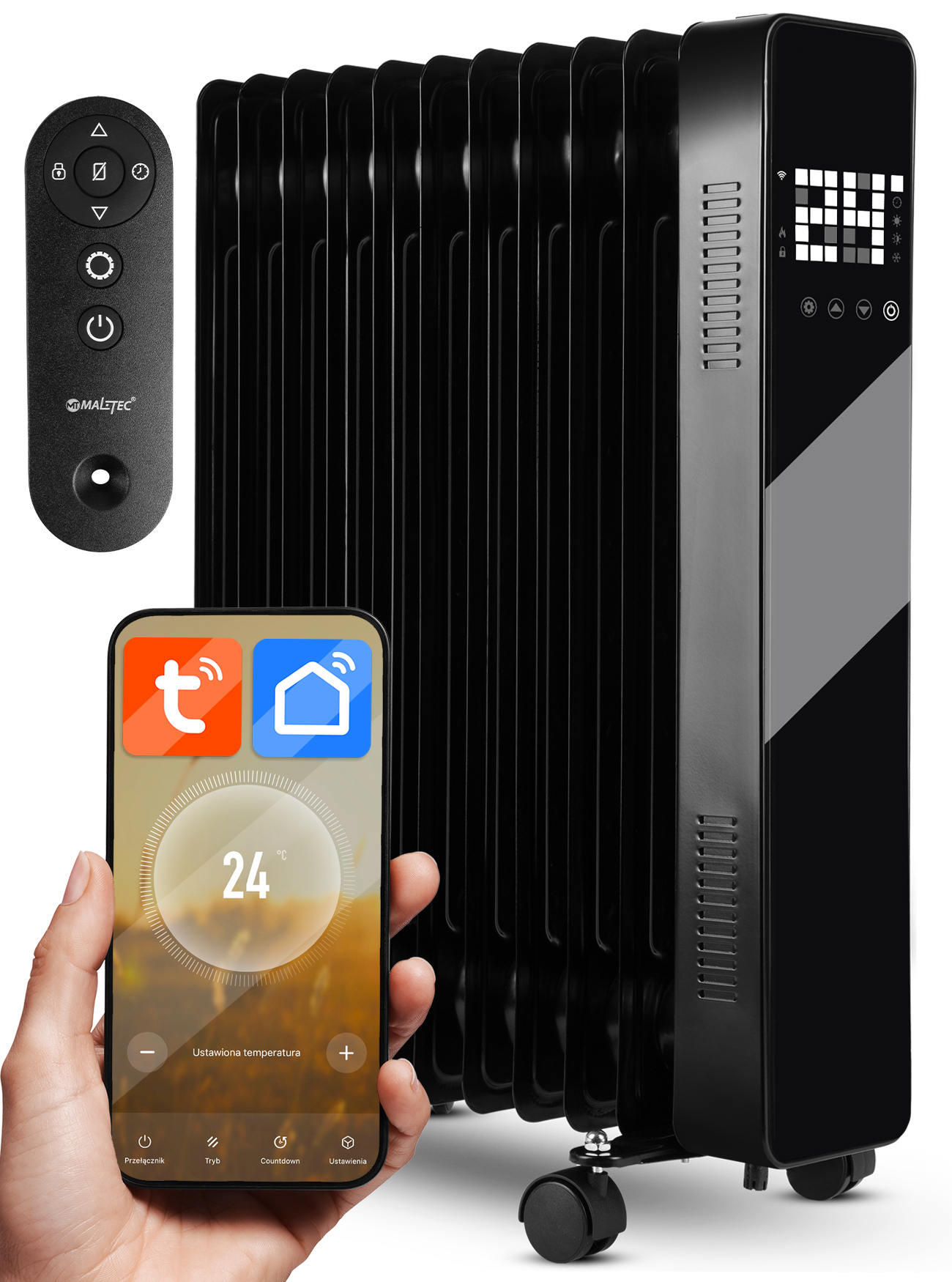 Maltec Oil Heater Termostat WIFI ProOil2500WB Olejový radiátor 63 cm čierny elektrický ohrievač s 11 lamelami