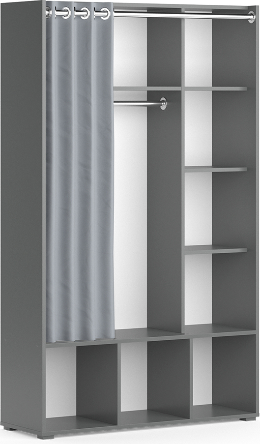Vicco Kleiderschrank Luigi, 105.8 x 178.1 cm mit Vorhang-Kleiderstange, Grau