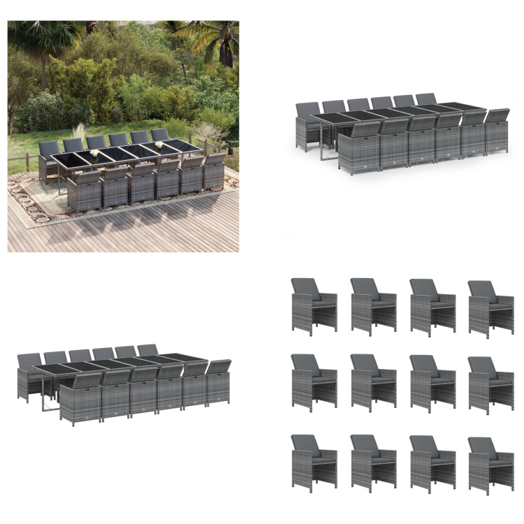 vidaXL 13-dielny záhradný jedálenský set s vankúšmi polyratan sivý - Záhradný jedálenský set - Vonkajší jedálenský set - Záhradný jedálenský set - Záhradné jedálenské sety