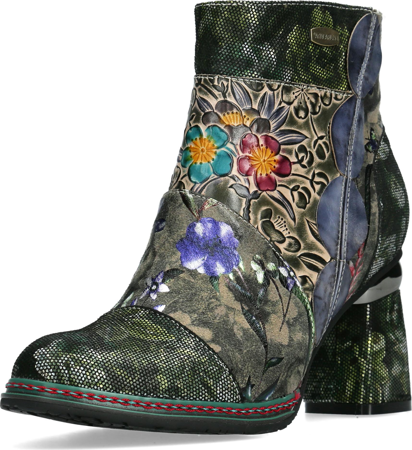 Laura Vita Damen Stiefelette mehrfarbig mit floralem Muster Kinoao 20, Größe:38 EU, Farbe:Grün KINOAO_20_Kaki_38