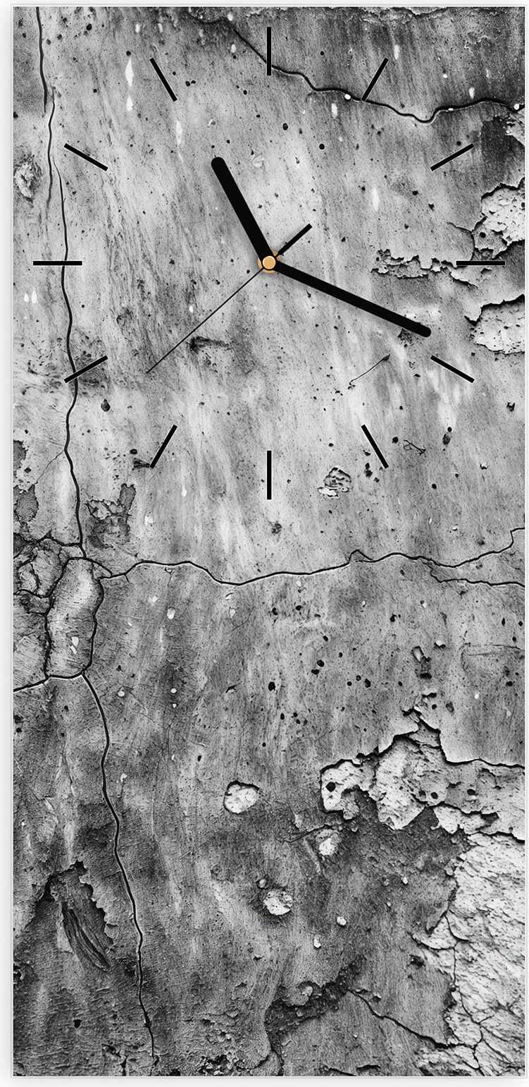 Primedeco Wanduhr aus Glas mit Motiv Abgenutzte Wand- 30 x 60 cm - inkl. Aufhängesystem