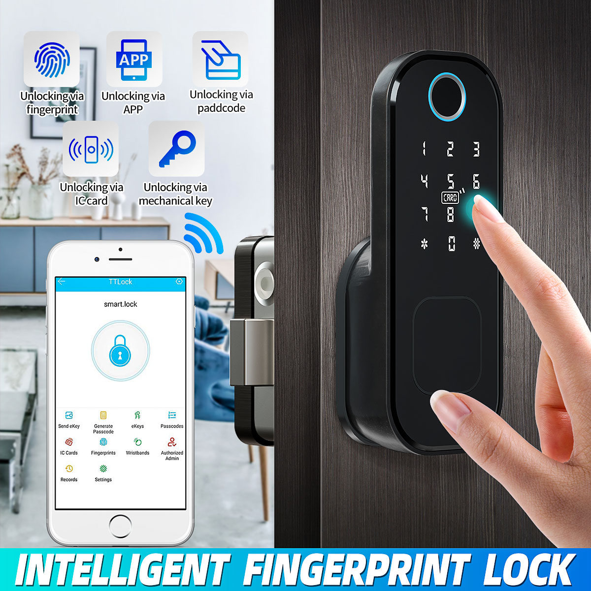 Smart Elektronisches Türschloss Fingerabdruck Fingerprint Tastaturkennwort Management Karte Key Diebstahlsicheres Lock