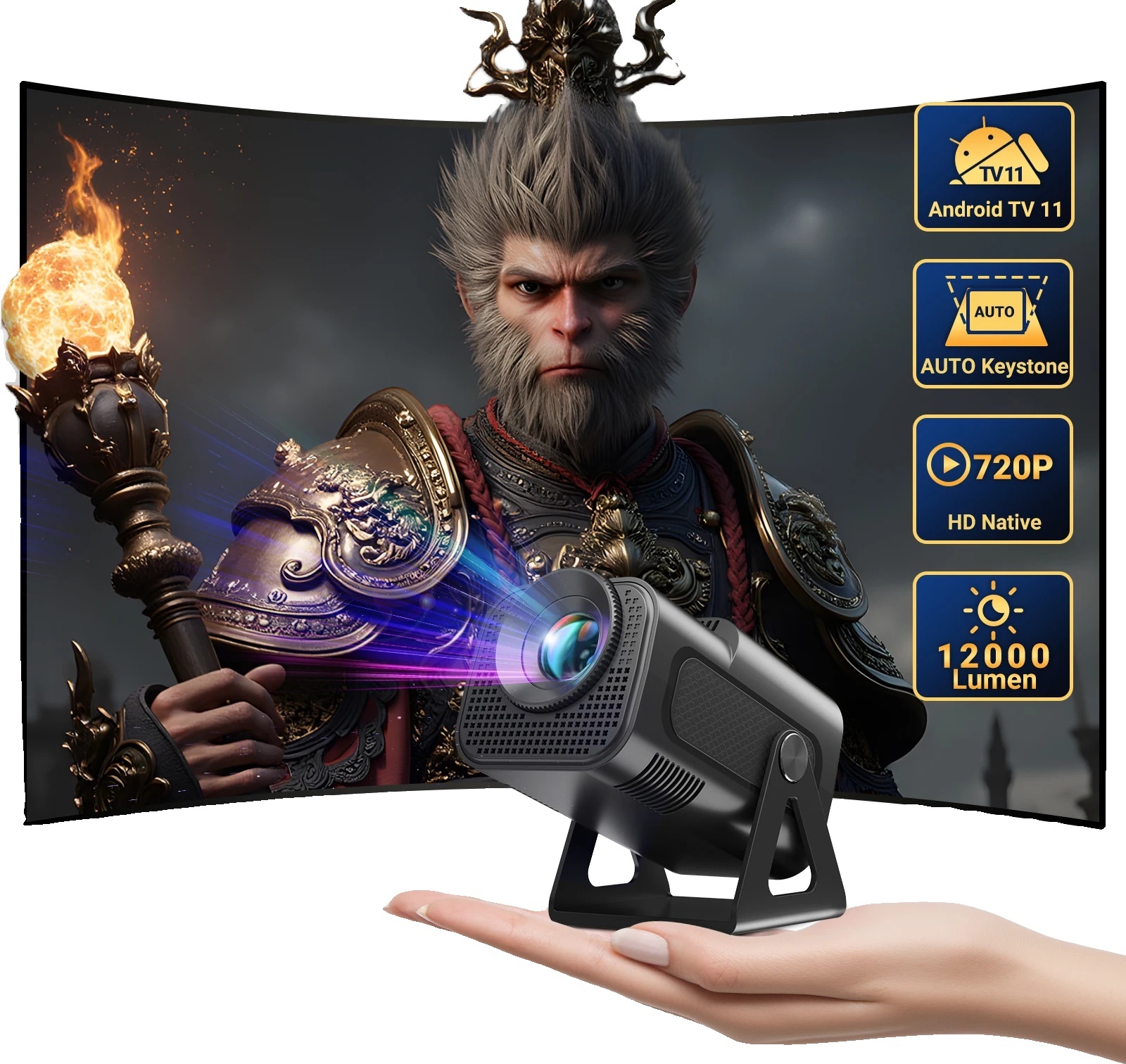 Mini projektor XGODY 4K, jas 12 000 lúmenov, pripojenie WiFi 6, čierny