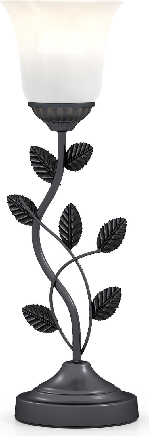 COSTWAY Blume Tischlampe Vintage, Nachttischlampe mit Tulpen-Glaslampenschirm & Metallblättern, Schreibtischlampe E27, Dekorationslampe