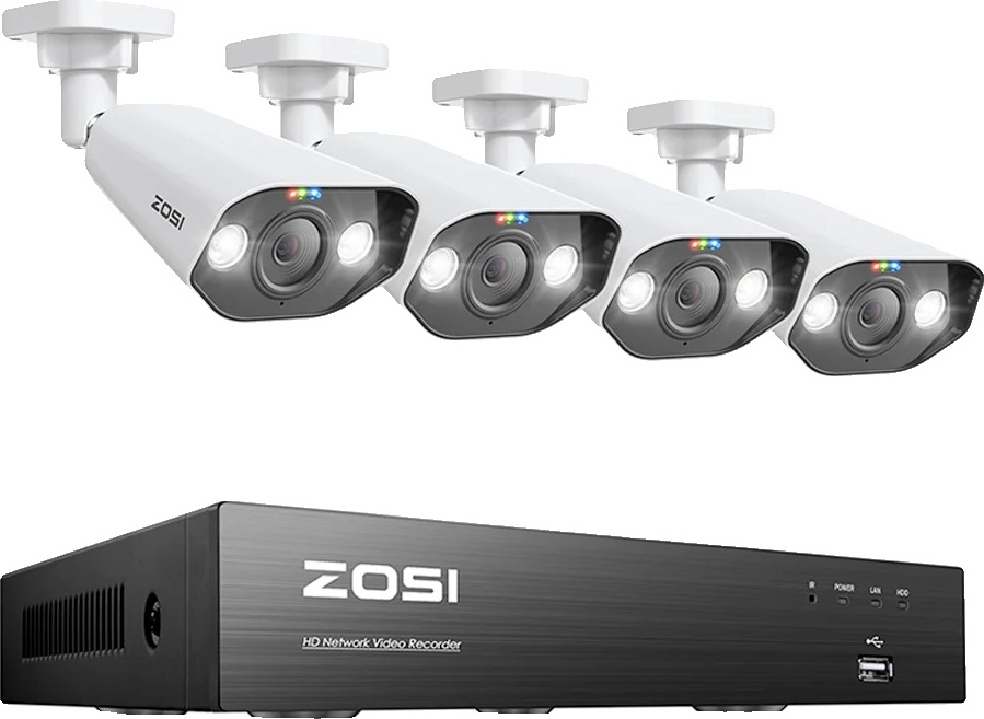 Bezpečnostný kamerový systém ZOSI, rozlíšenie 5MP, funkcie detekcie AI, 5MP 4 kusy guľových kamier, 2T