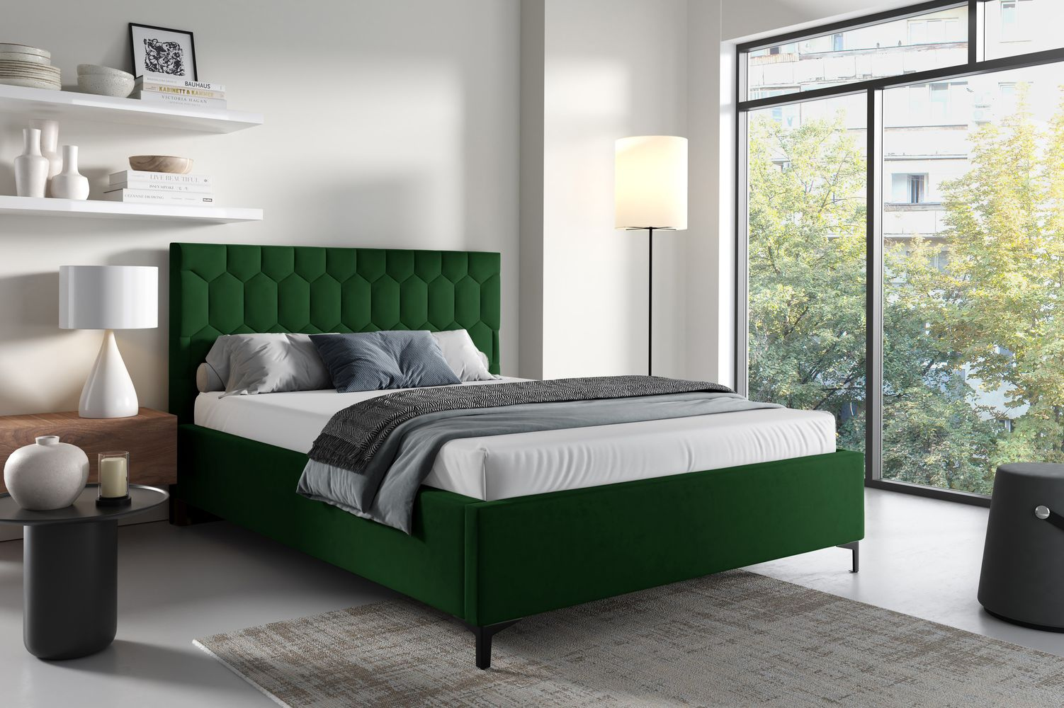 Čalúnená posteľ 140x200 ODETA 7 - fľaškovo zelená