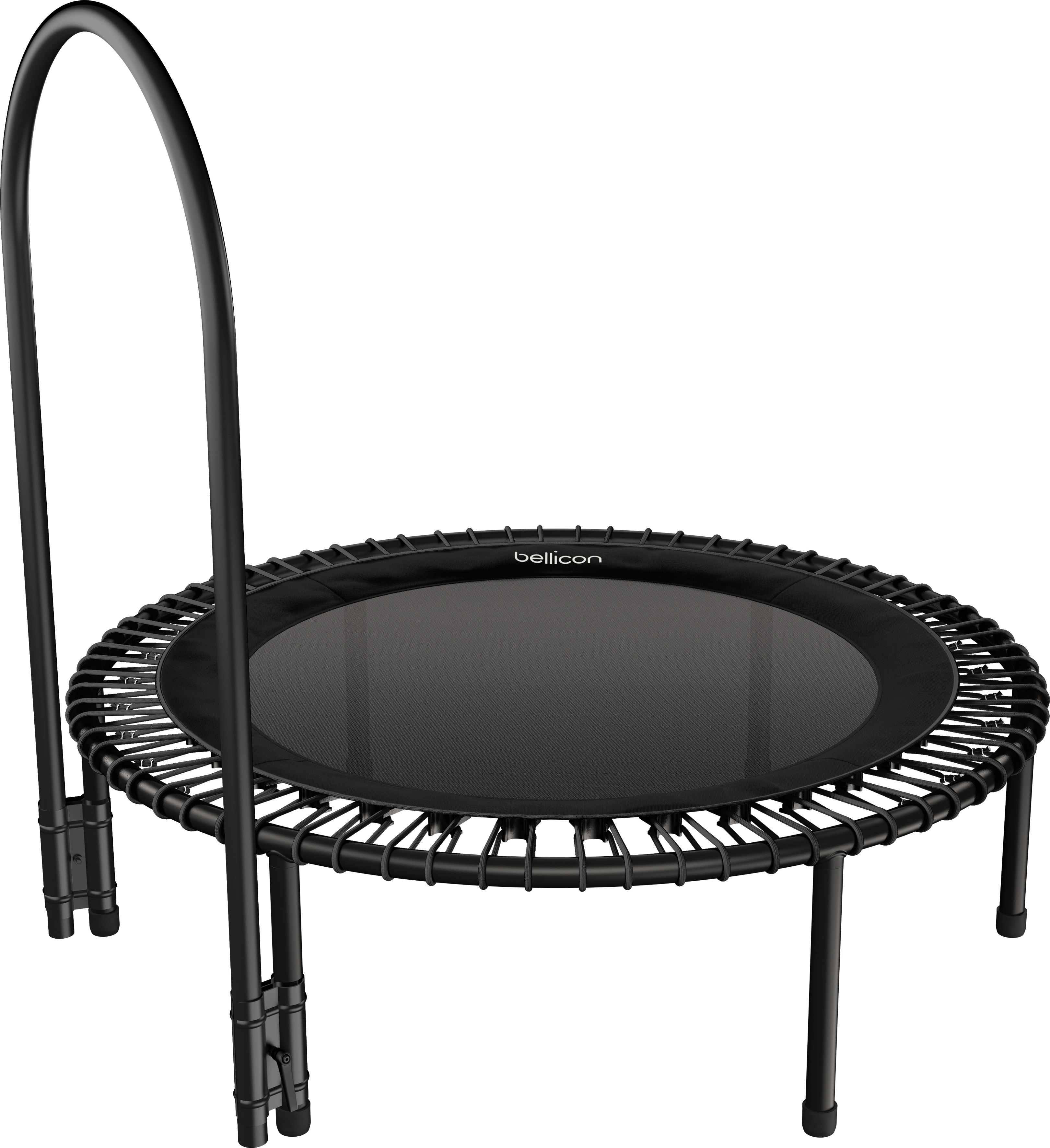 bellicon Fitness trampolína 112 cm (čierna) s 1 rukoväťou | Stabilné skrutkové nohy a zavesenie na lane do 150 kg (extra silné) | Trojdielny rám | Vyrobené v Nemecku