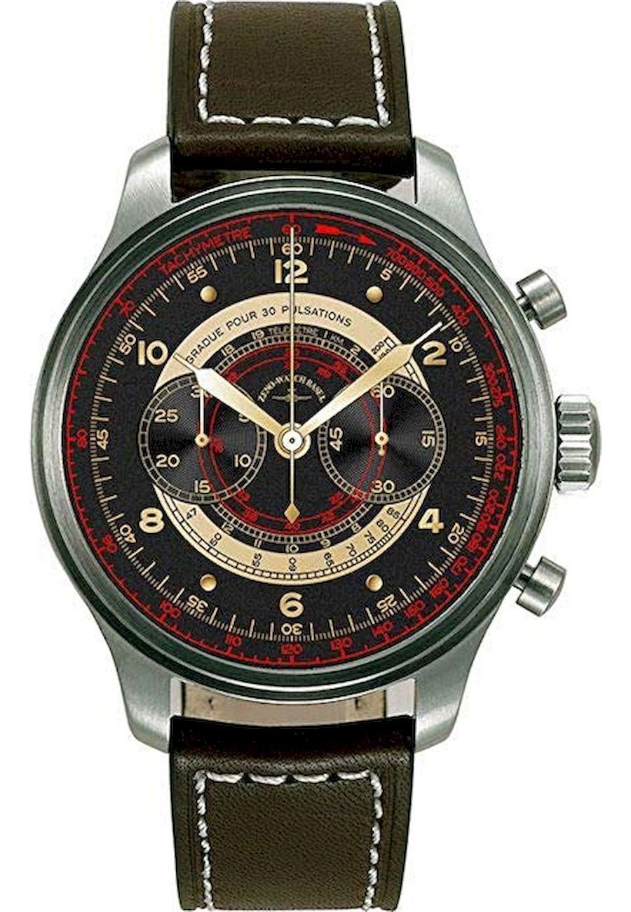 Zeno-Watch - Náramkové hodinky - Pánske - Chronograf - OS Retro - - 8560BH-f1-Puls