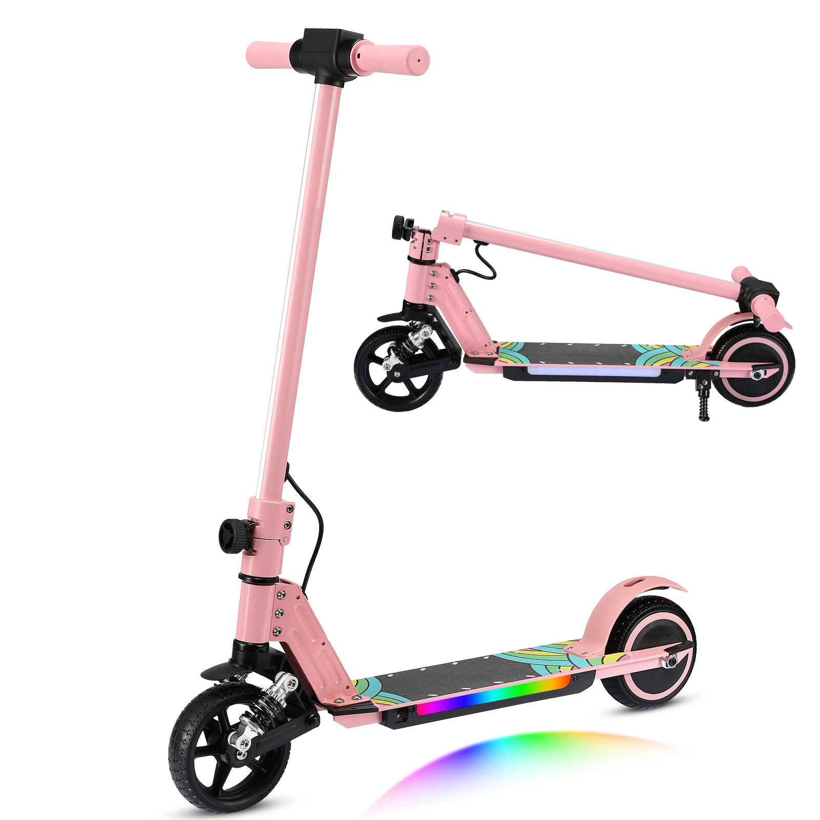 BXHOVERGO Elektroscooter S5 Rosa Für Kinder Und Jugend Ab 120cm Körpergröße- Elektroroller 130W, 8 Km, 2500 mAH Akku, 14km/h, Klappbar E Scooter, Kinderroller Mit LED Licht Elektroscooter-S5-R