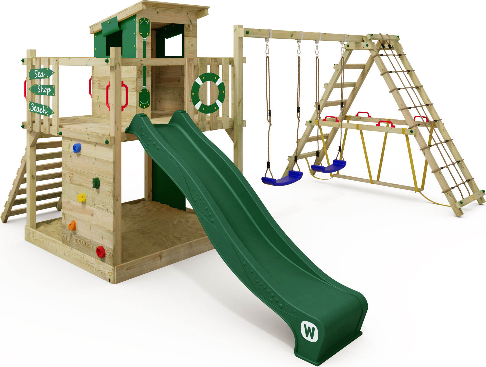 Kletterturm Wickey Smart Surf mit Rutsche und Kletteranbau in Grün 1000884