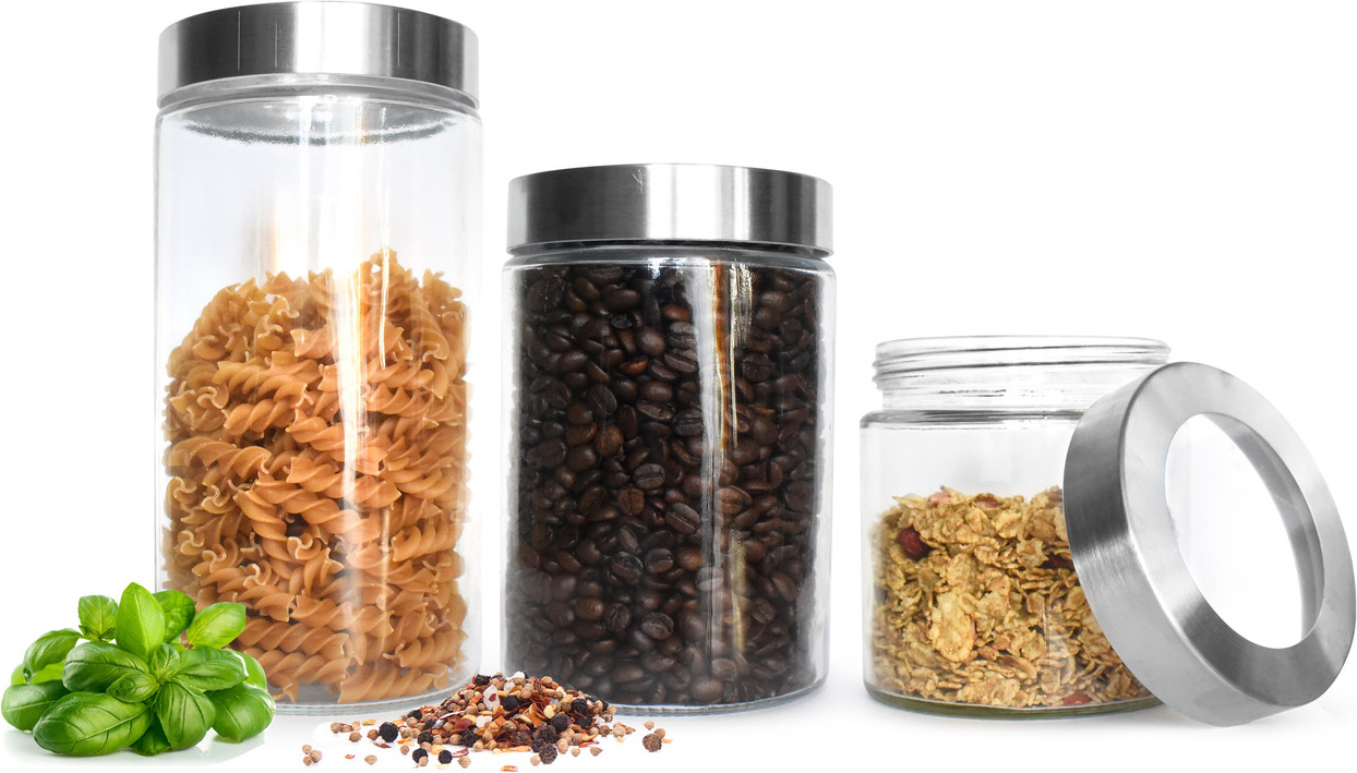 Sendez 3 Vorratsdosen mit Metalldeckel 1,4L 1,2L 0,8L Vorratsbehälter Vorratsdose Vorratsglas Vorratsgläser