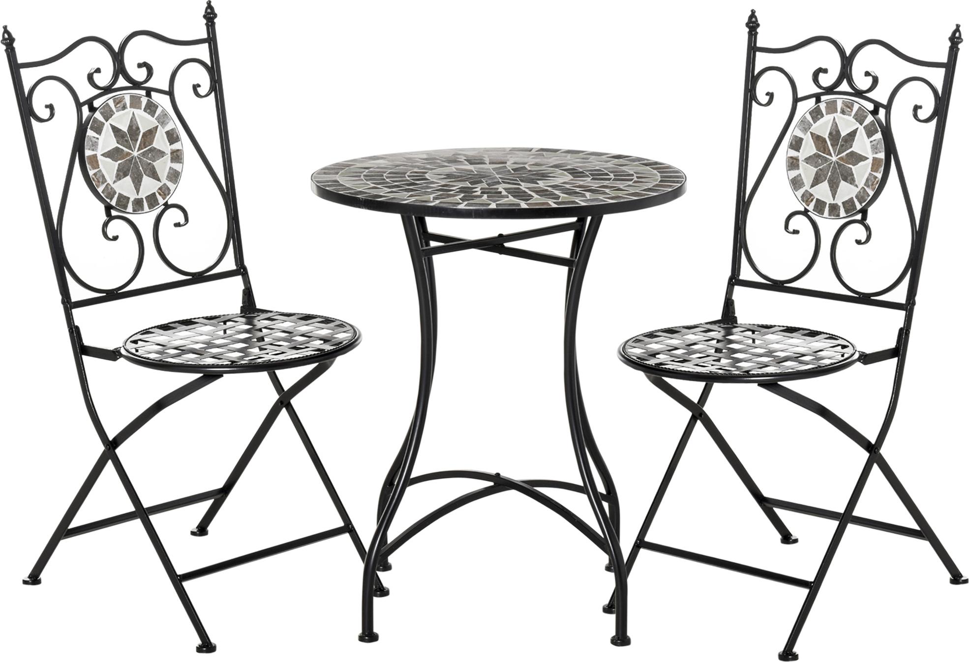 MEIYOU GartenSitzgruppefür2PersonenBalkonmöbelSetMosaiktisch+faltbareStühleMetallKeramikflieseMehrfarbig KAUF-VIST-84B-525-024