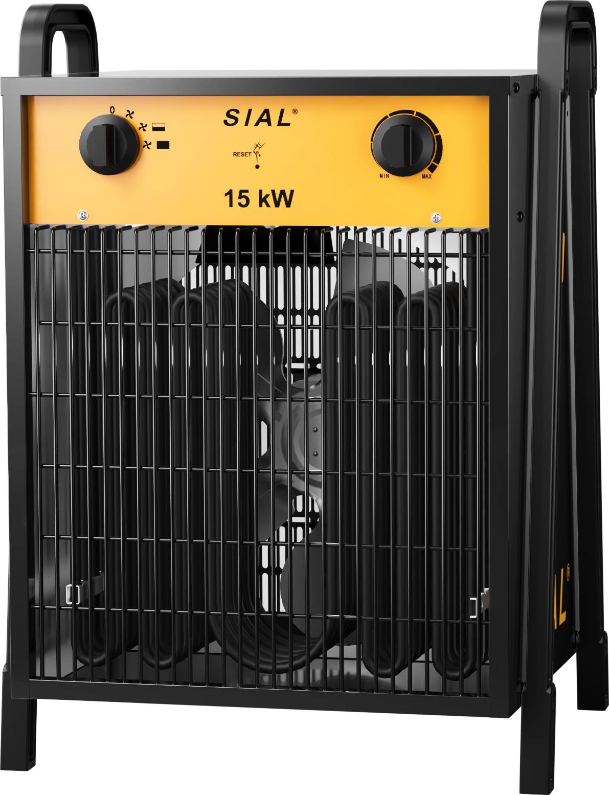 SIAL 15kW priemyselný ohrievač s ventilátorom s 3 stupňami a funkciou sušičky - pre garáž, dielňu, stavenisko - čierny