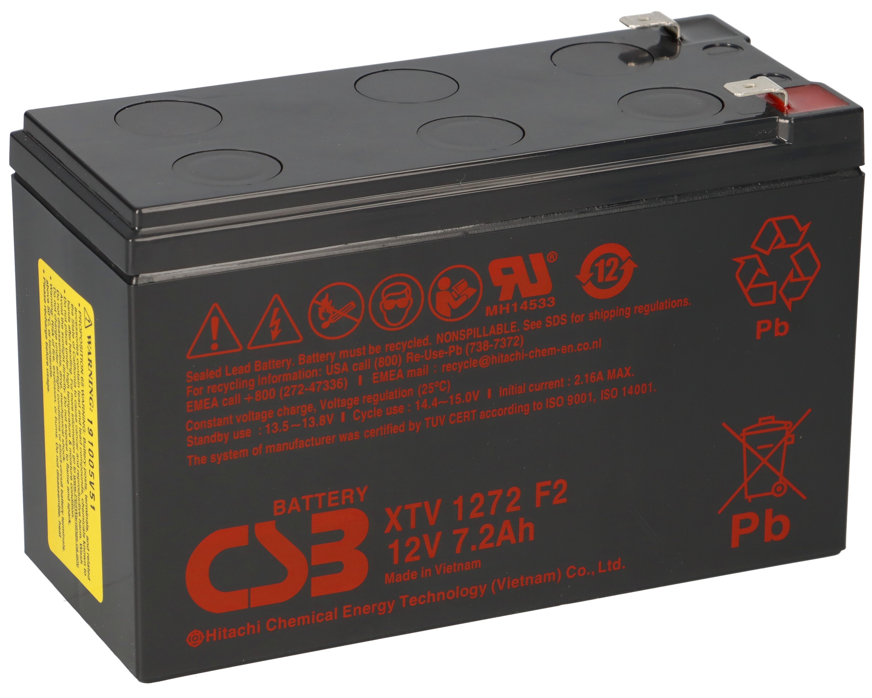 CSB AGM Bleiakku 12V 7,2Ah XTV1272 F2 6,3mm extreme temperature 3565