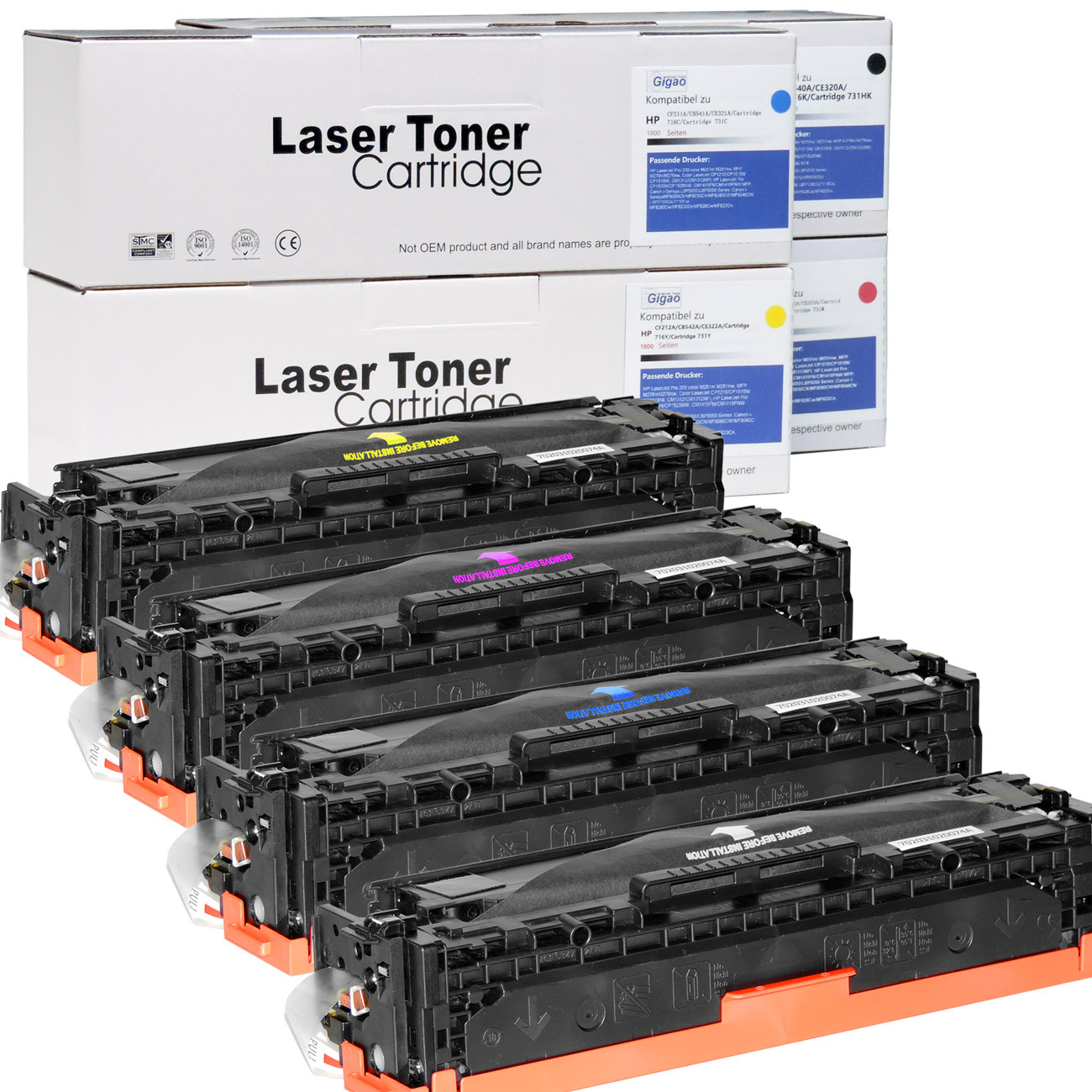 4er Tonerset kompatibel für HP Color LaserJet CP1214 Drucker, Tonerkartuschen ersetzen 125A: CB540A, CB541A, CB543A & CB542A
