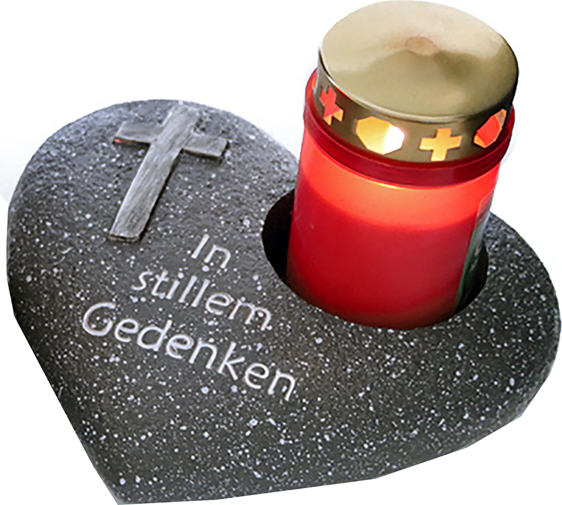 Sonstige Grablichthalter Herz 19,5 x 17 cm "In stillem Gedenken" frostfest (ohne Grablicht) Grablicht Grabdeko Grabherz Grabverzierung Grabschmuck Grablaterne