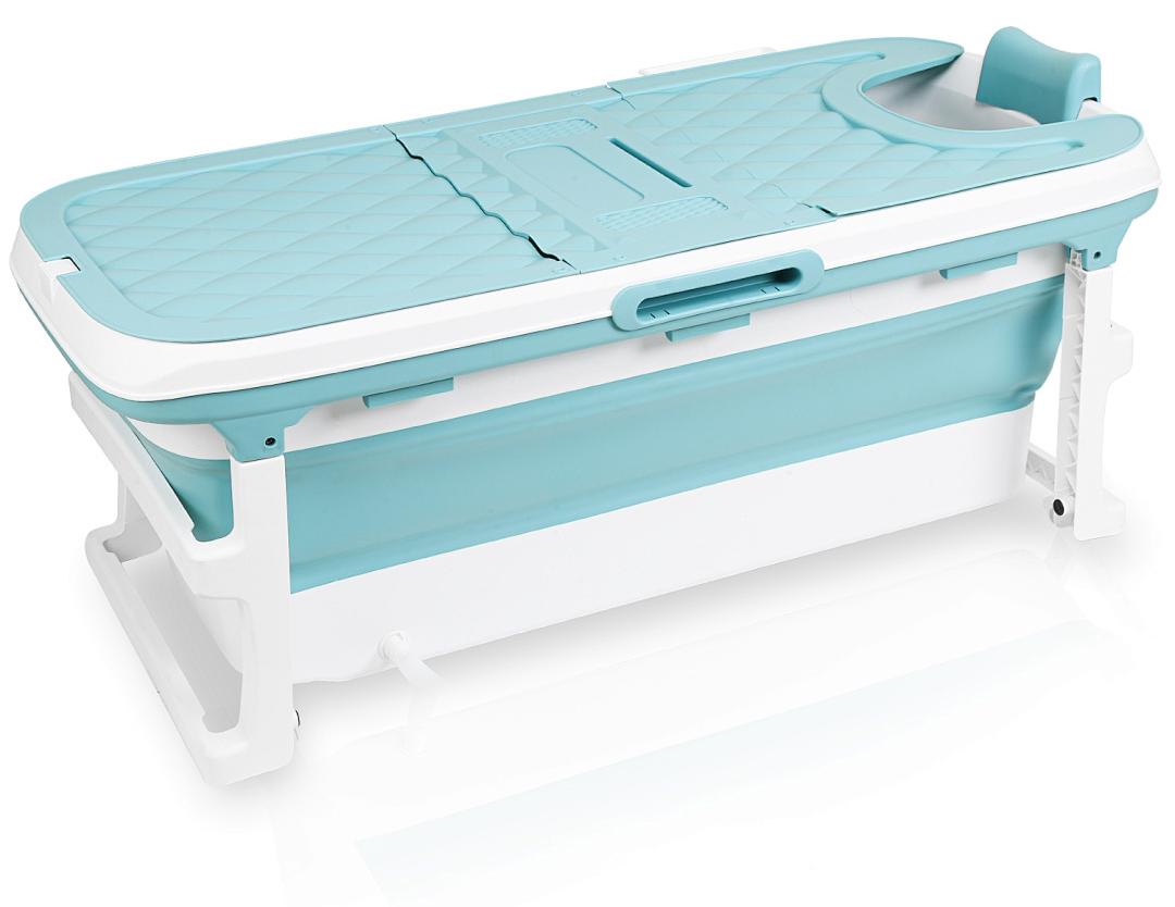 Eikuavons Faltbare Badewanne 132cm XL Blau aus PP- und TPE-Kunststoff mit Abdeckung für entspanntes Baden in Mietwohnungen RL-HG8704-1-STjfa