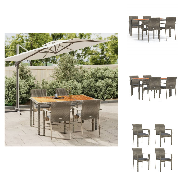 vidaXL 5-dielny záhradný jedálenský set s vankúšmi sivý polyratan - Záhradný nábytok sety