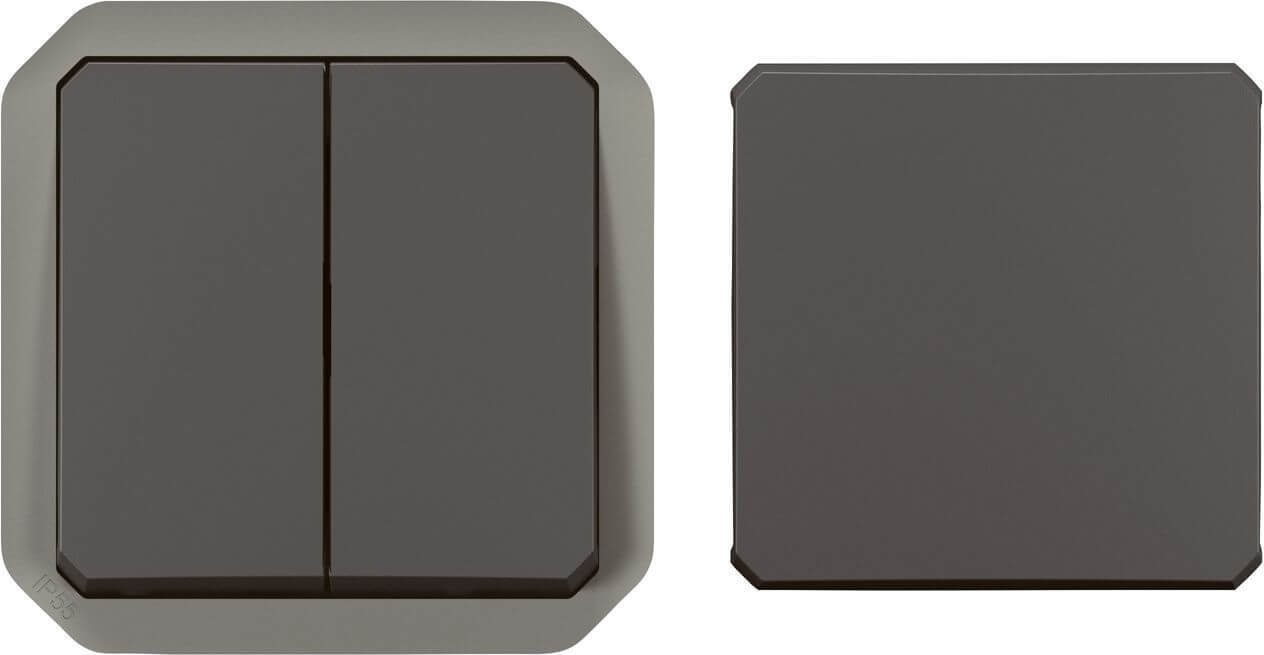 Legrand PLEXO New Einsatz, 5-in-1 Feuchtraum Aufputz Doppelwechseltaster, Doppelwechselschalter, Wechselschalter + Taster mit Wechselkontakt, Wechselschalter, Wechseltaster 069800L