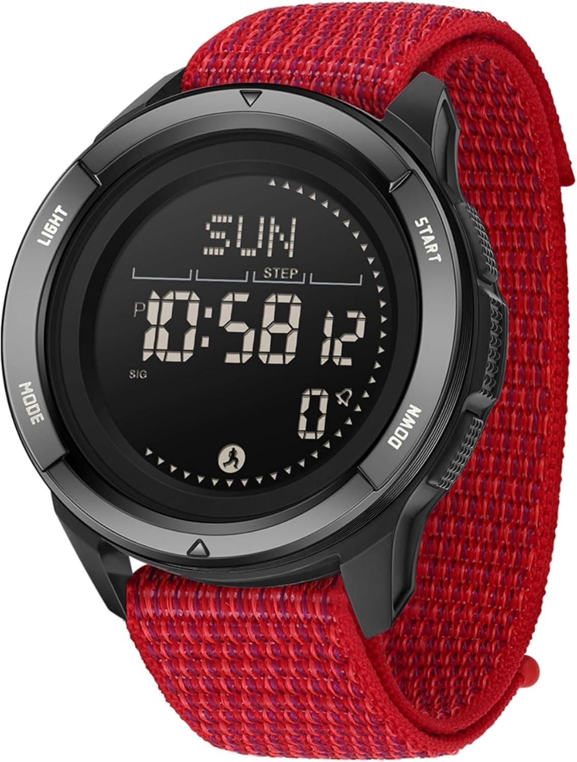 BIEWO Herren Militär Sportuhr Digital 5ATM Wasserdicht Fitness Uhr Kompass Metronom Kalorien Stoppuhr Schrittzähler Laufuhr Nylonband Watch