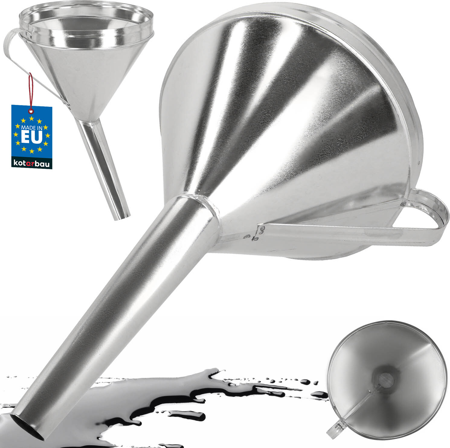 KOTARBAU® Trichter aus verzinkter Stahl Trichter für Öl Benzin 23 cm Schräg Trichter Einfülltrichter Groß Verzinkter Metalltrichter mit Siebfilter Trichter Sieb Funnel Trichter Küche