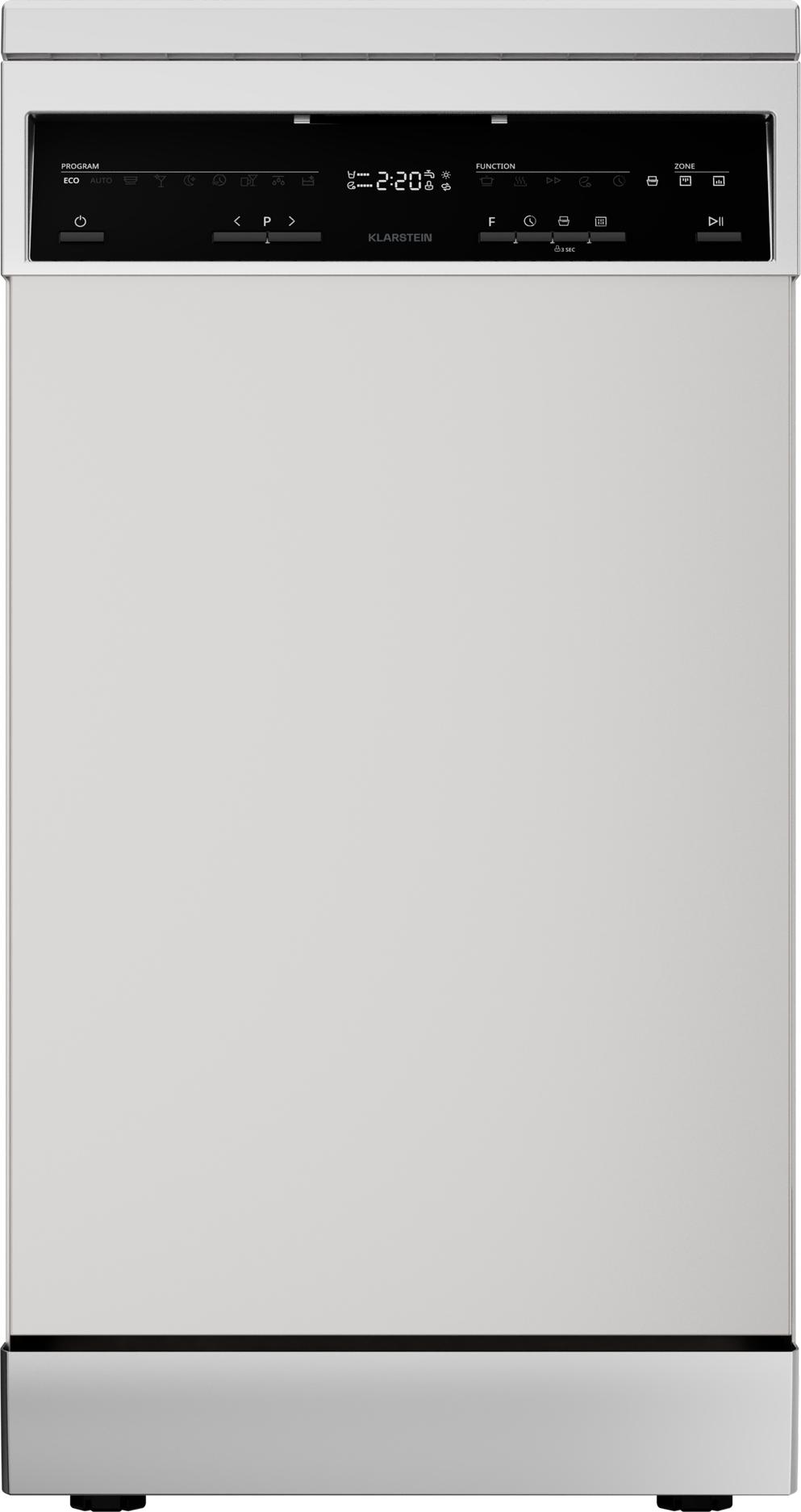 Klarstein Verosteel umývačka riadu 45 cm voľne stojaca - 10 prestieraní, 9 programov, 42 dB, , AquaStop, detská poistka, strieborná umývačka riadu