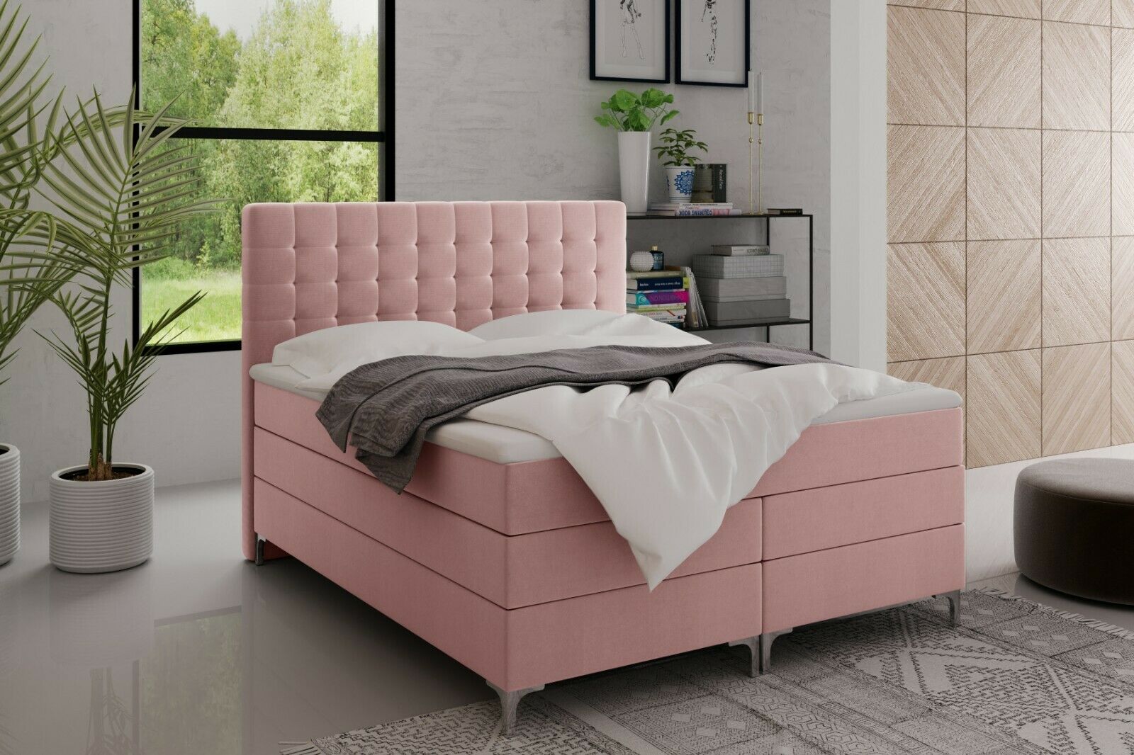Skriňová posteľ Grekpol Rico 180x200 cm s matracom Bonell a TFK H3 a topperom, čalúnená posteľ s podnožou Tkanina: Amor Velvet 4308