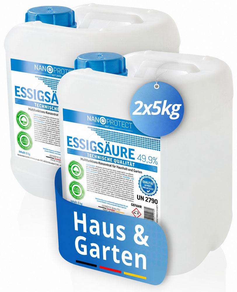 Nanoprotect Essigsäure Klimaneutral - 10 kg | 49,9% | Nachhaltig und CO2 neutral | Ideal als Reiniger und Entkalker | Für Haus und Garten Essig-49-10