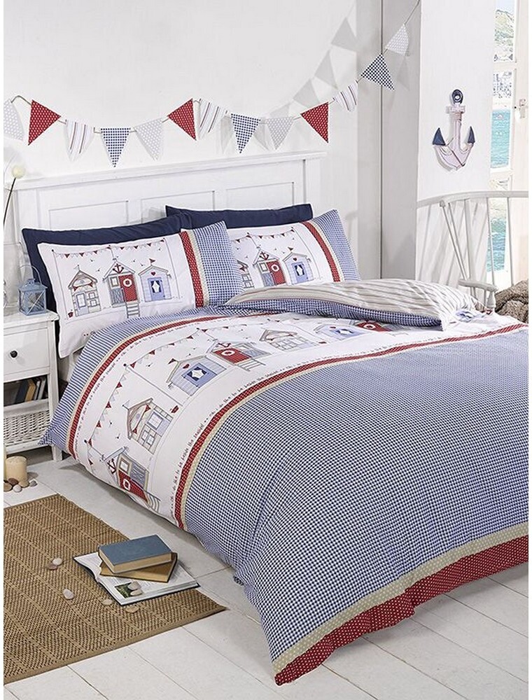 Rapport - Strandhütte - Bettwäsche-Set AG1099 (Einzelbett) (Blau/Weiß/Rot) UTAG1099