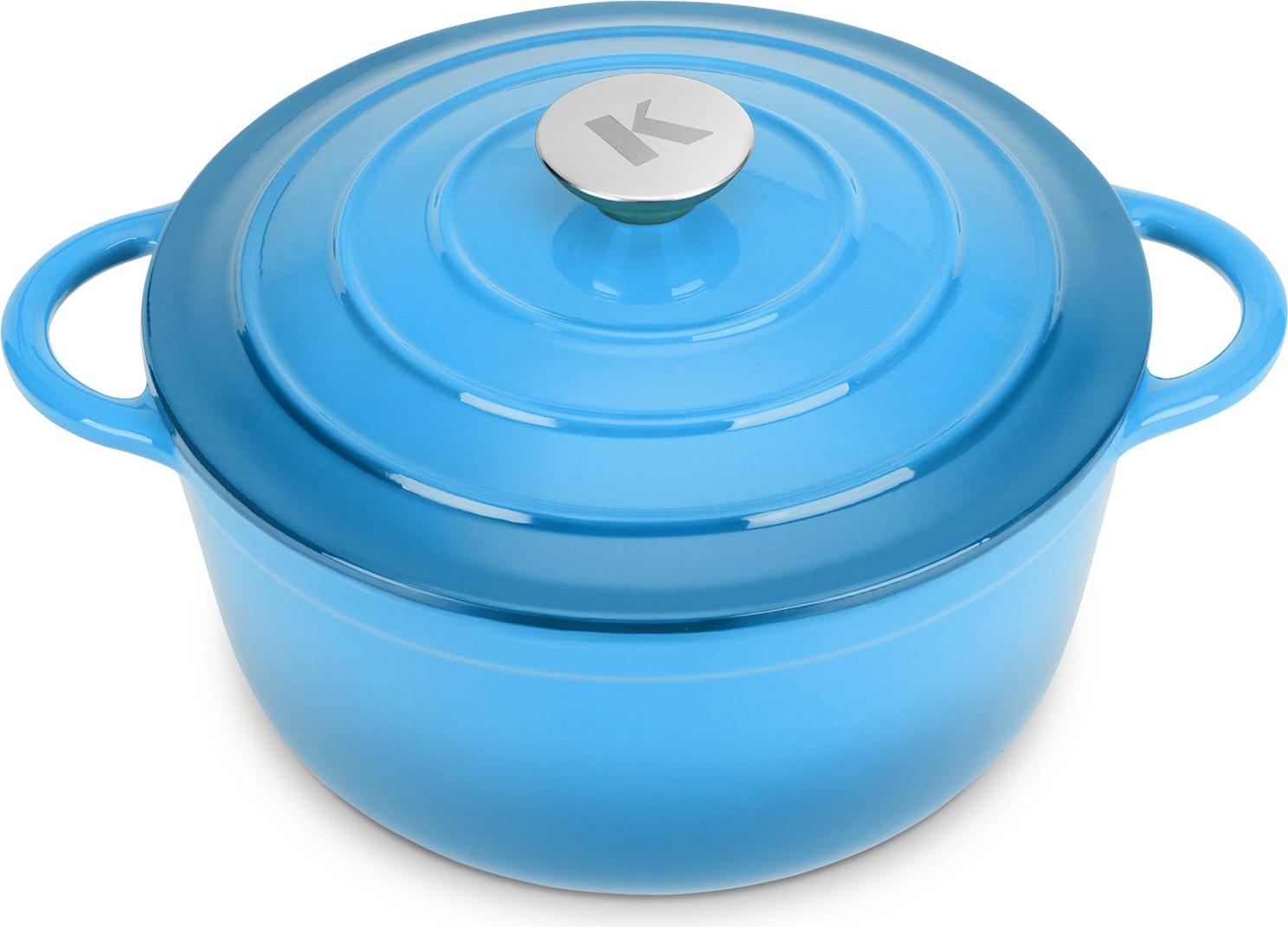 KLAMER Gusseisen Bräter 5 L, Gusseisen-Topf 25 cm backofengeeignet, Emaille Schmortopf mit Deckel, Perfekt zum Braten, Schmoren und Brot backen K-RP-CI-26-5-BU