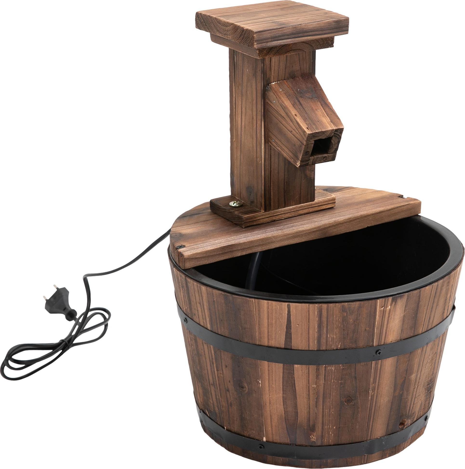 Welikera Gartenbrunnen Zierbrunnen Springbrunnen Fassbrunnen Wasserfall Holzeimer Tannenholz + Metall Dunkelbraun Ø27 x 37 cm KAUF-INTT-844-216-004