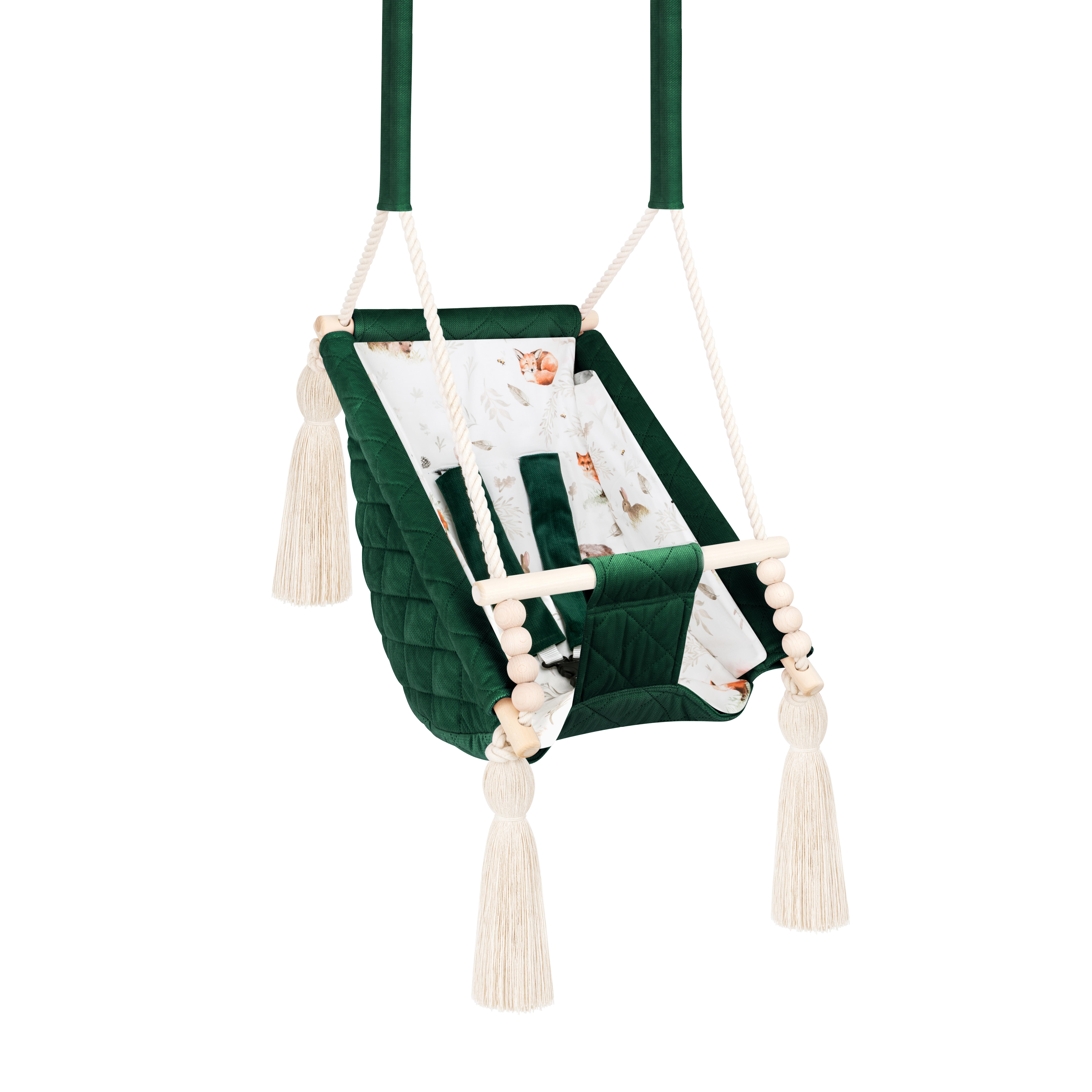 Guguplanet 3-in-1 Babyschaukel aus Holz grün – für drinnen, ab 2 Monate, mit Gurt Babyschaukel 3in1 Grün