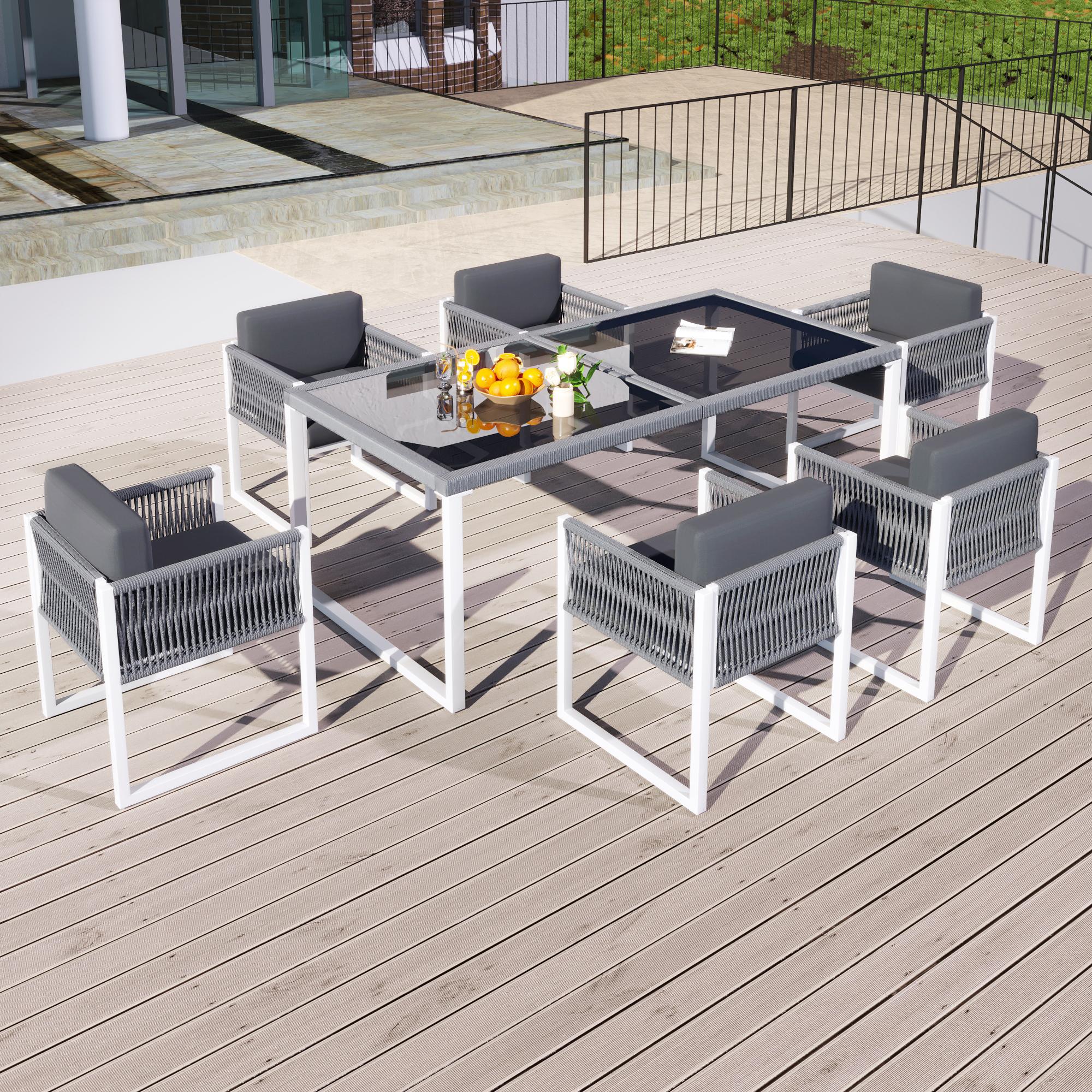 MODFU Garten Lounge Set6-Personen,Balkonmöbel ,Sitzgruppe mit Sesseln Balkonset EssgruppeGartenmöbel Set, Outdoor GartentischGrau