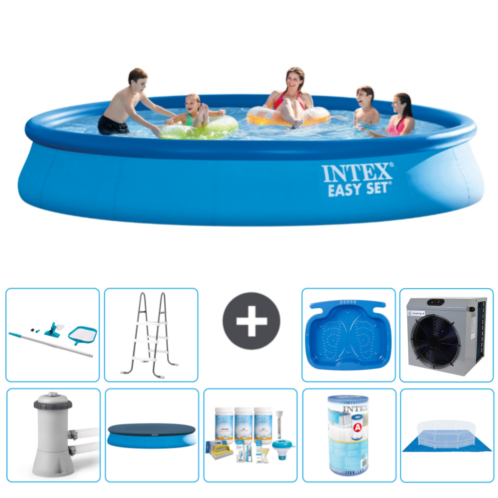 Okrúhly nafukovací bazén Intex Easy Set - 457 x 84 cm - modrý - vrátane krytu čerpadla - balík na údržbu - filter - podložka - čistiaca súprava - rebrík