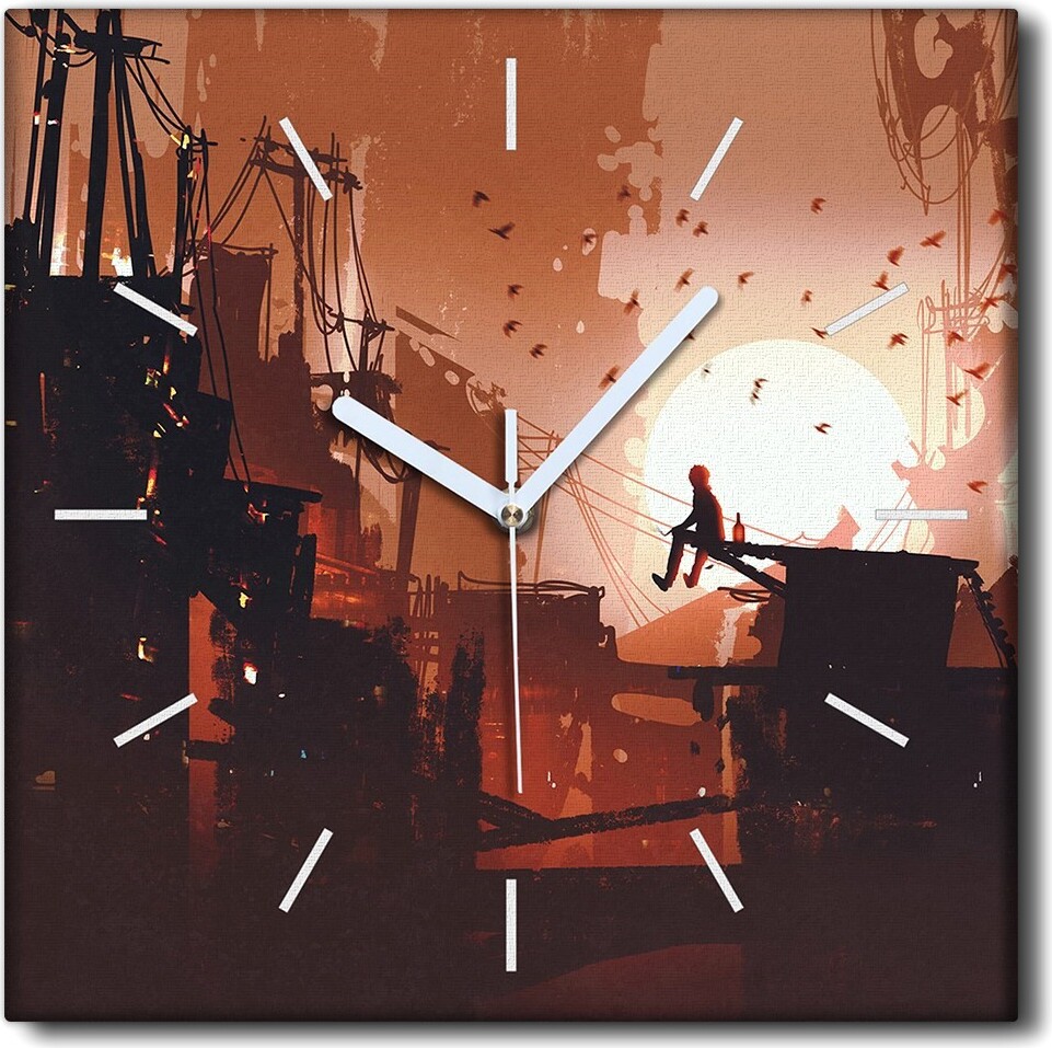 Coloray Uhr auf Leinwand 30x30 cm Wand Uhr Dekoration Wohnzimmer Segeltuch weiße Zeiger -Sonnenaufgangdach zck-30x30-132483846-b