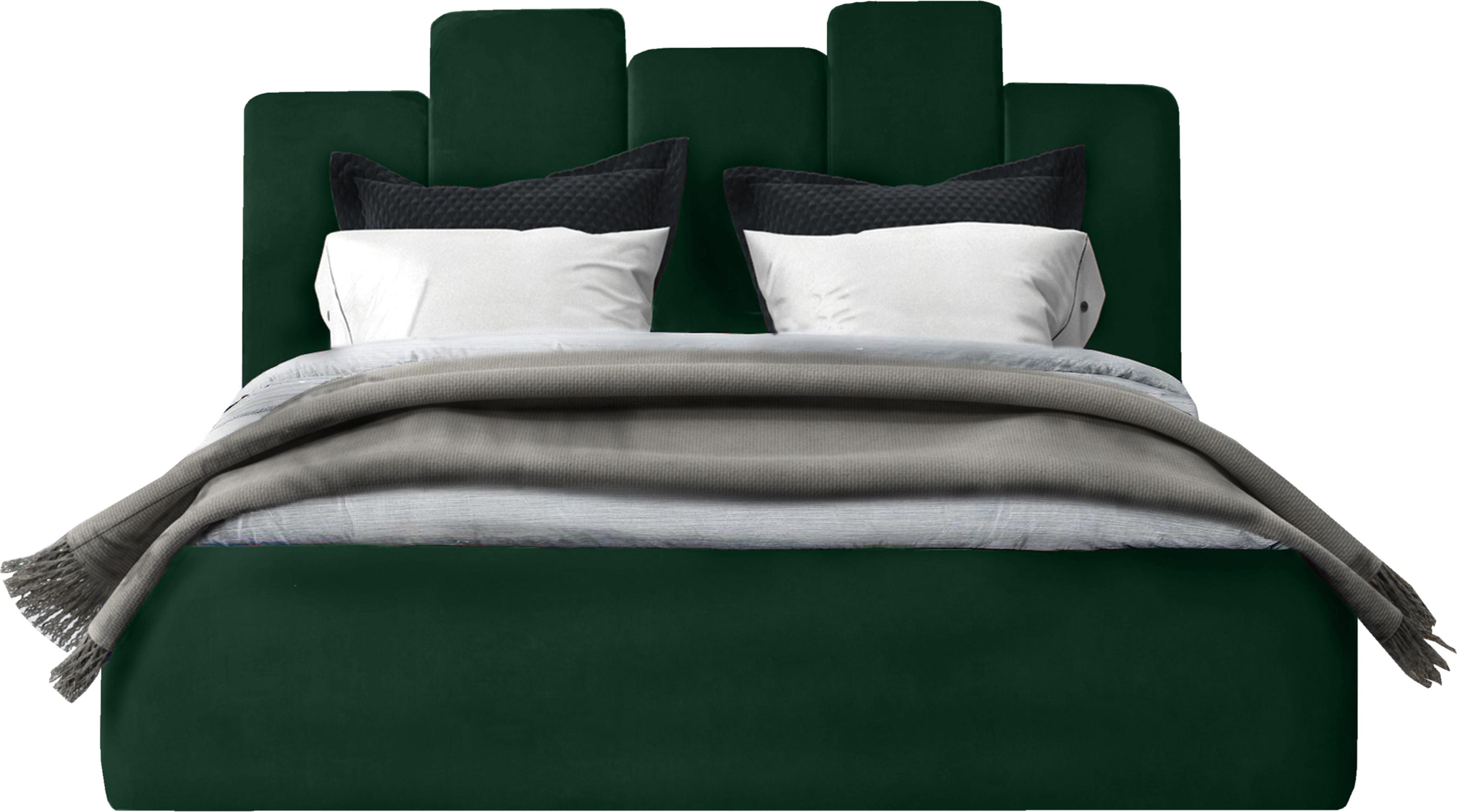 Schlafzimmer-Polsterbett Orion 130x212x90 cm Liegefläche: 120x200 cm Mit Bettkasten, Metallrahmen, Hebesystem-Gasautomatik, Velutto-StoffPolsterstoff Robuster Rahmen - Grün