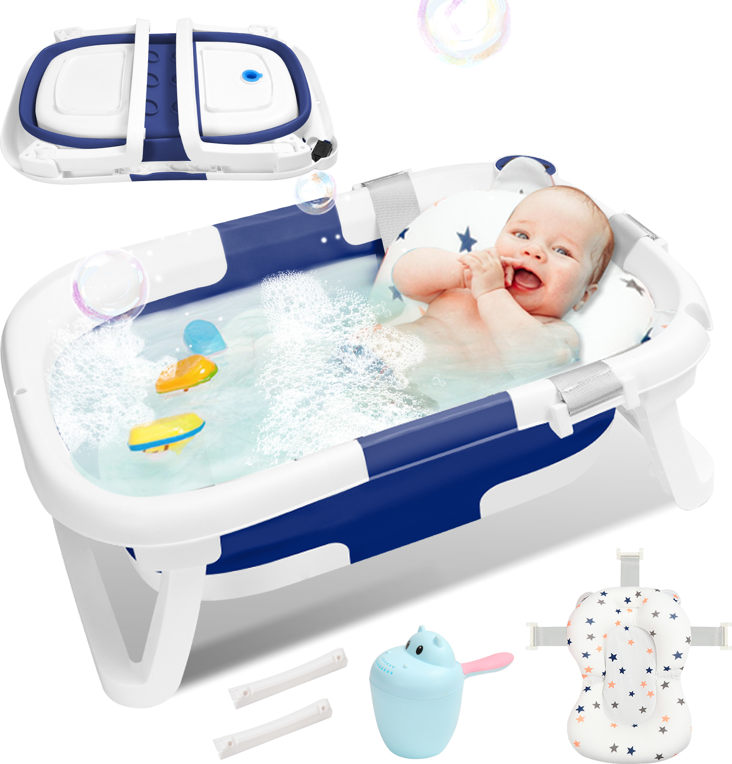 Baignoire Gonflable Jycra Pour Bébé – Pliable, PVC Résistant, 120x70x35cm, Bleu, Idéal Voyage