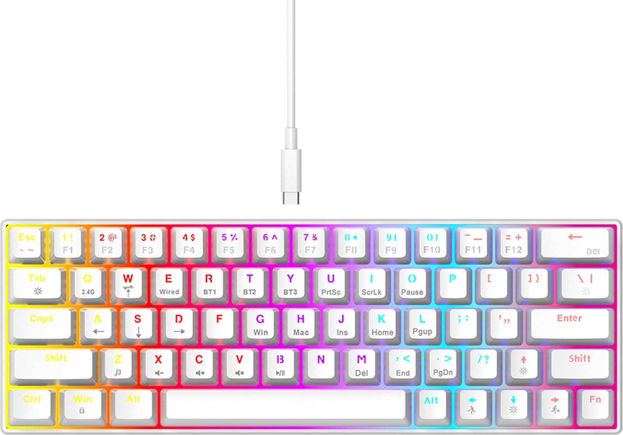 KINSI Mechanische Tastatur,Kabellose/Kabelgebundene Tastatur,Bluetooth, Weiß